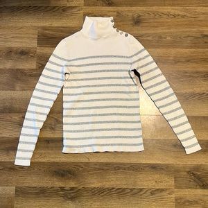 Lauren by Ralph Lauren Size Small White and Silver Striped Sweater